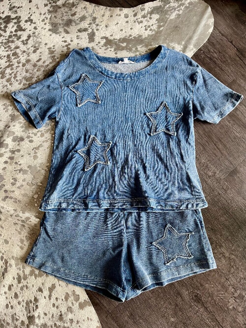 Jane + Delancey Denim-Look Star Patch Lounge Set Medium M